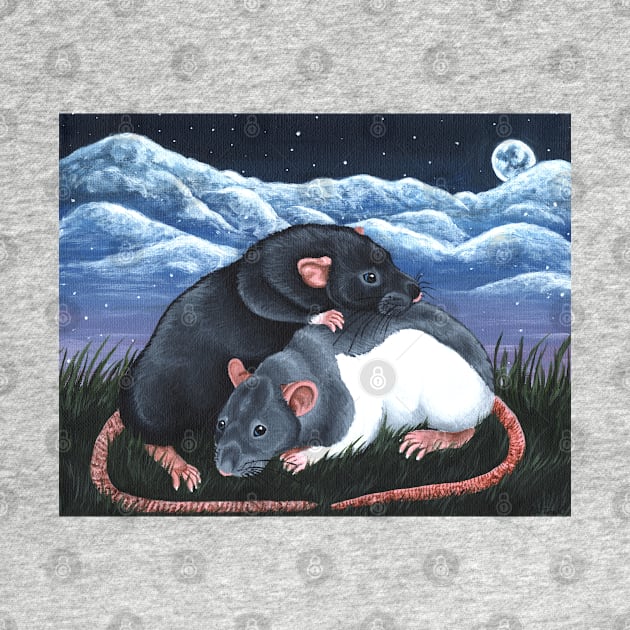 Moonlight Rats - Fancy Rats Black Self Dumbo and Grey Hooded Top Eared by WolfySilver